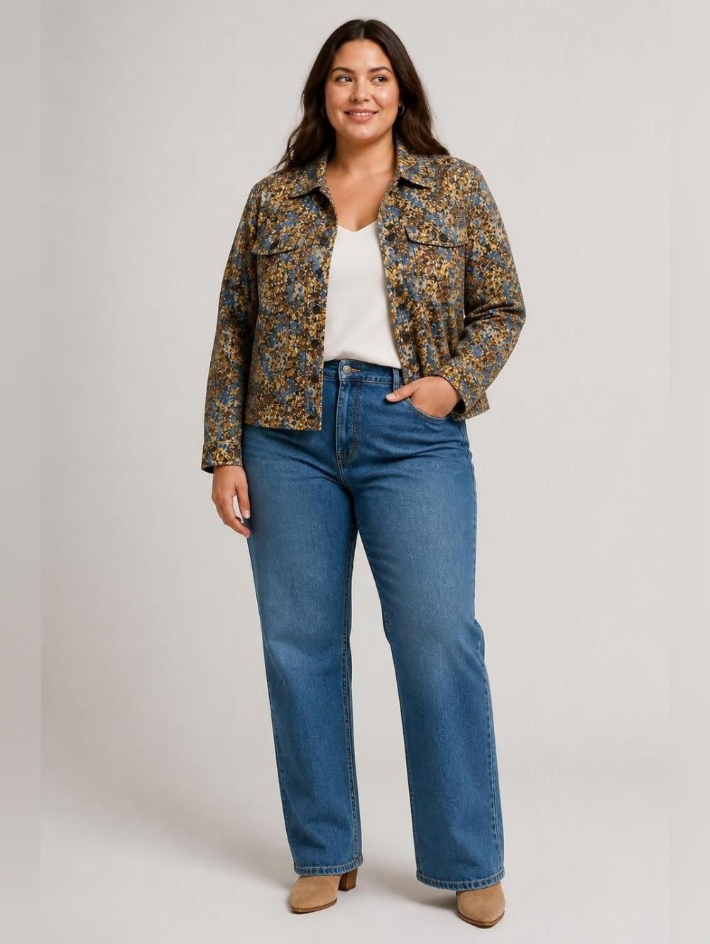 Christopher & Banks XL Blue and Brown Abstract Print Blazer Corduroy